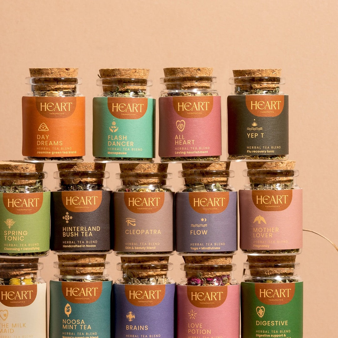 Little jars of herbal tea by Heart Therapeutics