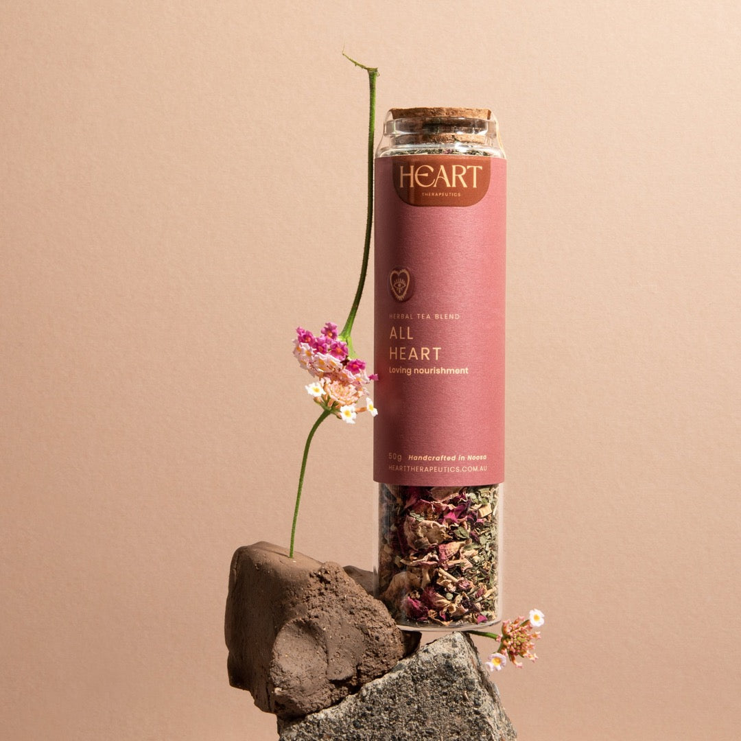 all heart herbal tea in glass jar