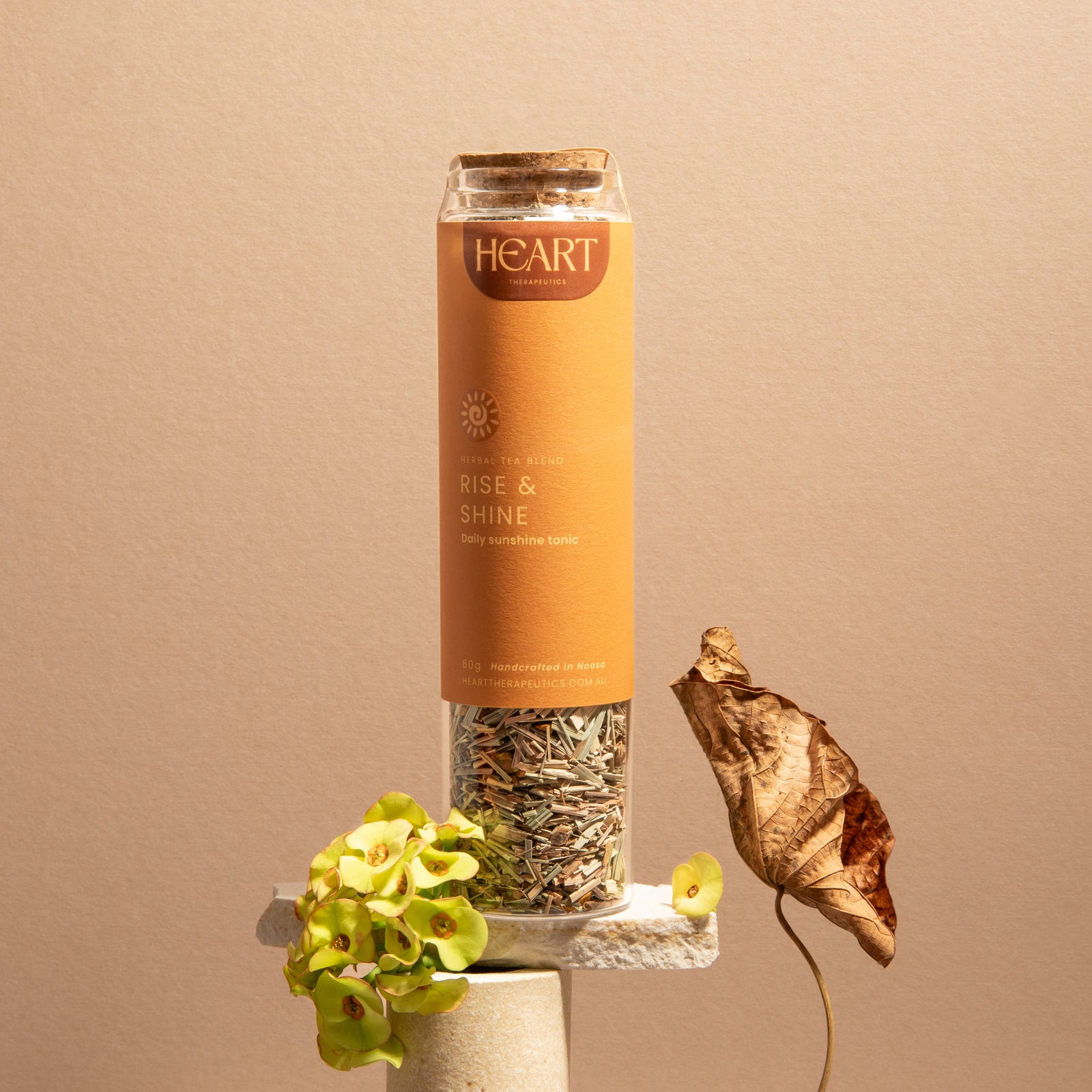 glass jar of rise and shine herbal tea for daily wellness